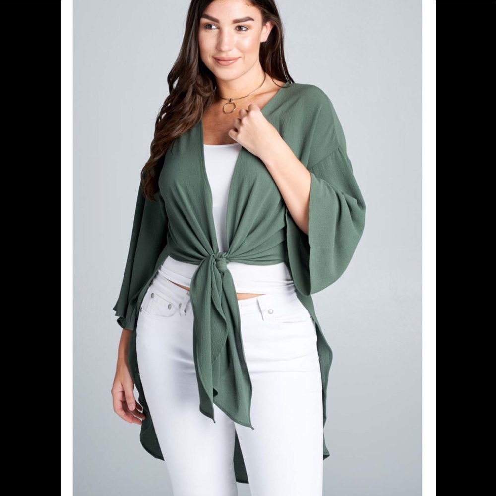 Olive kimono with side slits